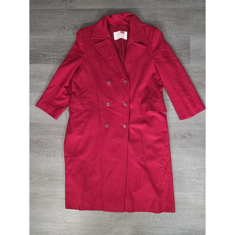 Pendleton 100% Virgin Wool Womens Long Red Overcoat Jacket Vintage 70s Made USA